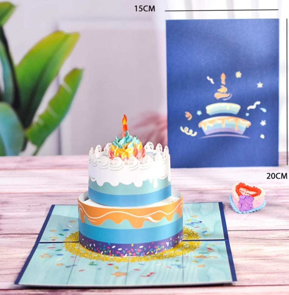 Всплывающая карта 3D Весенний цветочный торт Поздравительная открытка 15x20см